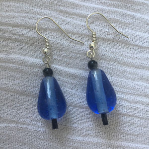 Blue glass drop dangle earrings